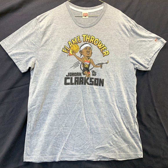 Utah Jazz Jordan Clarkson Homage T-Shirt Flamethrower Gray Graphic Tee XXL NWOT - Picture 1 of 5